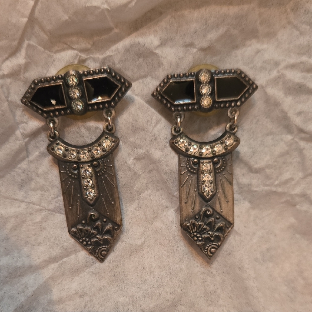 Vintage Pewter Richard Nuri Art Deco Earrings